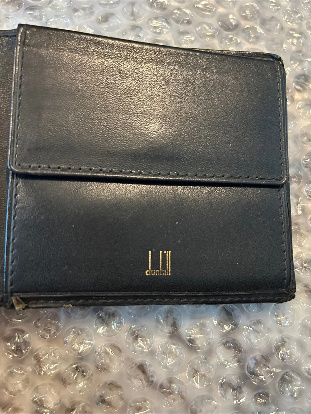 Dunhill Black Leather Bifold Wallet with Gold Corner Accents